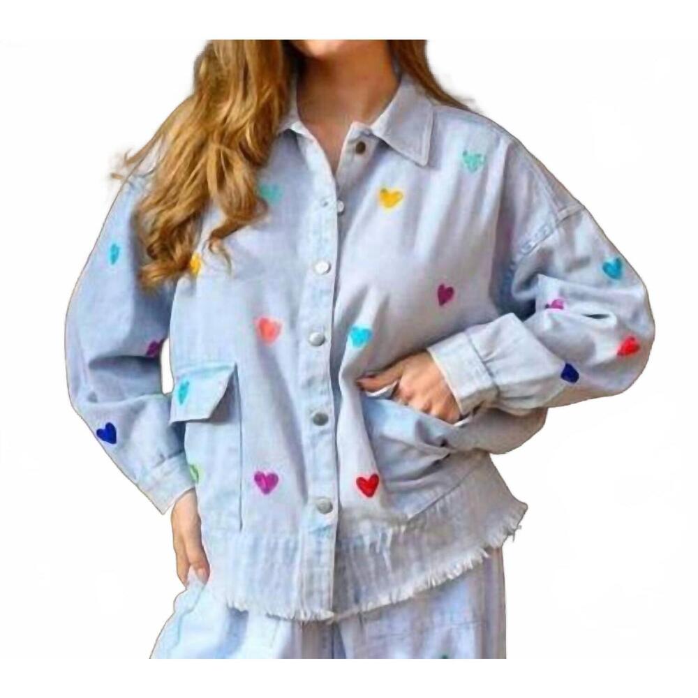 NEW GOLD & SILVER PARIS denim jacket with hearts in blue